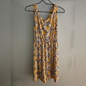 Yellow Floral Dress with Cross Back Design, Medium Petite